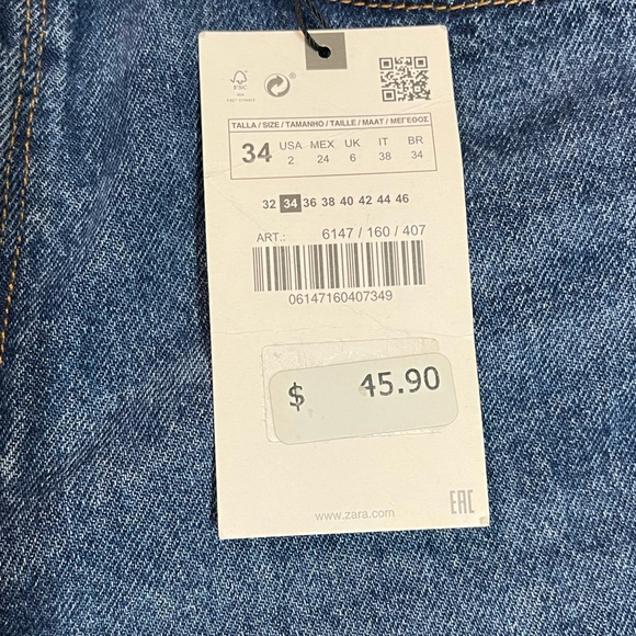 NWT Zara Straight Fit Super High Rise Long Length Rigid Dark Blue Jeans - Picture 10 of 11